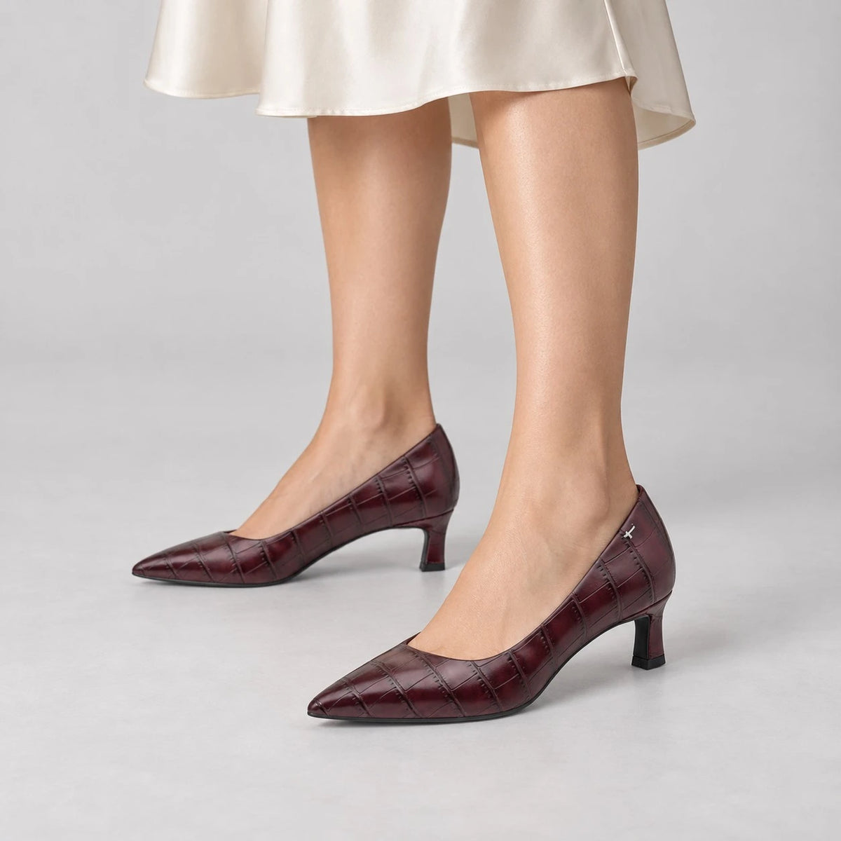 Tamaris Merlot Croc-Effect Kitten Heel Court Shoes