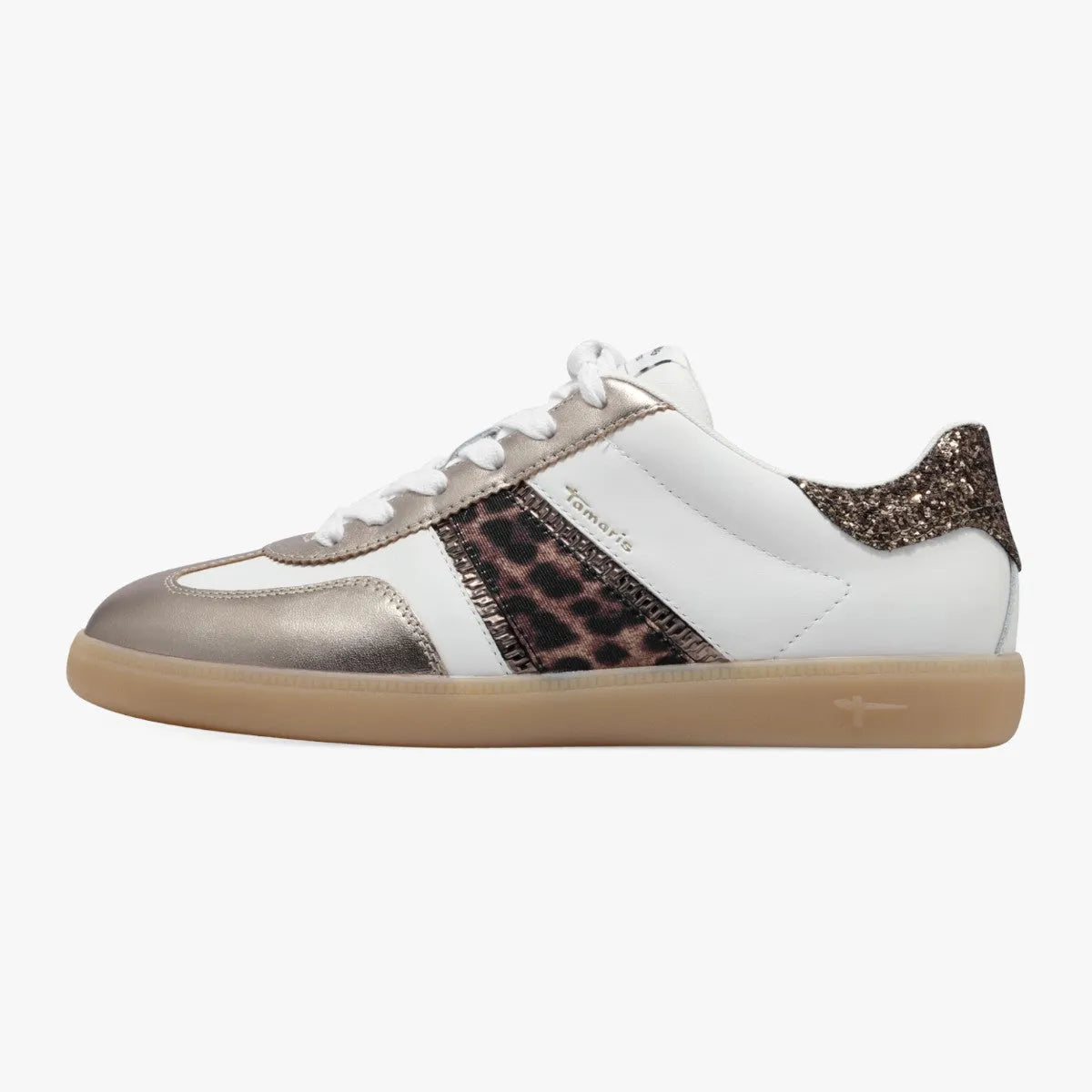 Tamaris Metallic Leopard Trainers with Glitter Trim - Leavys Shoes
