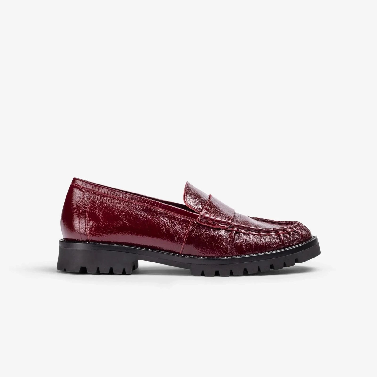 Unisa Burgundy Fijo Crinkled Patent Leather Penny Loafers