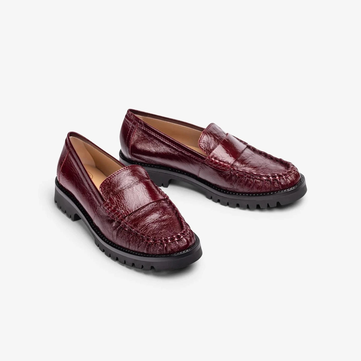 Unisa Burgundy Fijo Crinkled Patent Leather Penny Loafers