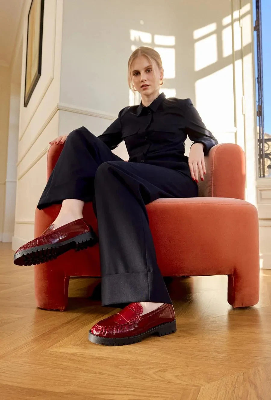 Unisa Burgundy Fijo Crinkled Patent Leather Penny Loafers