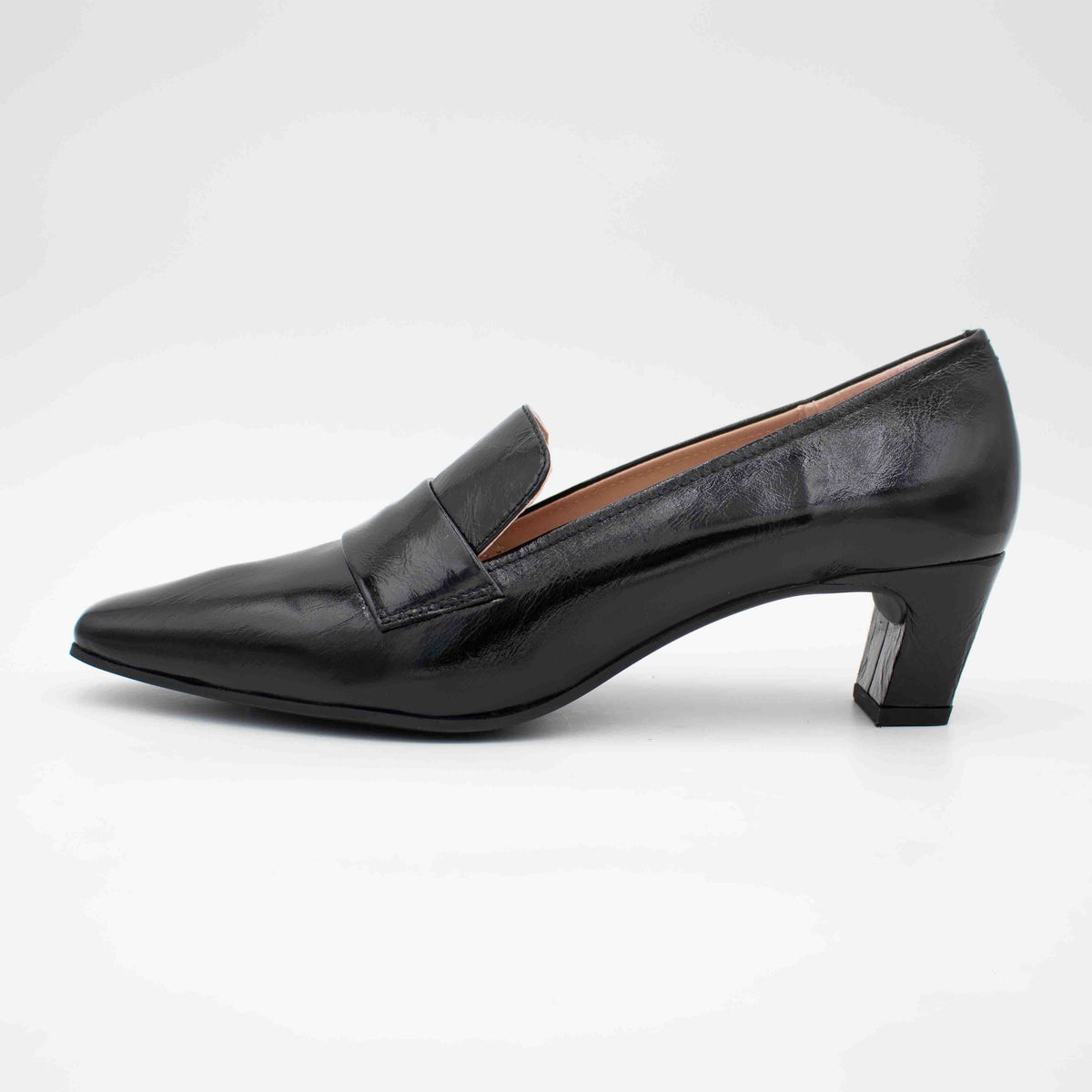 Unisa Kazka Black Patent Leather Square Toe Court Shoes