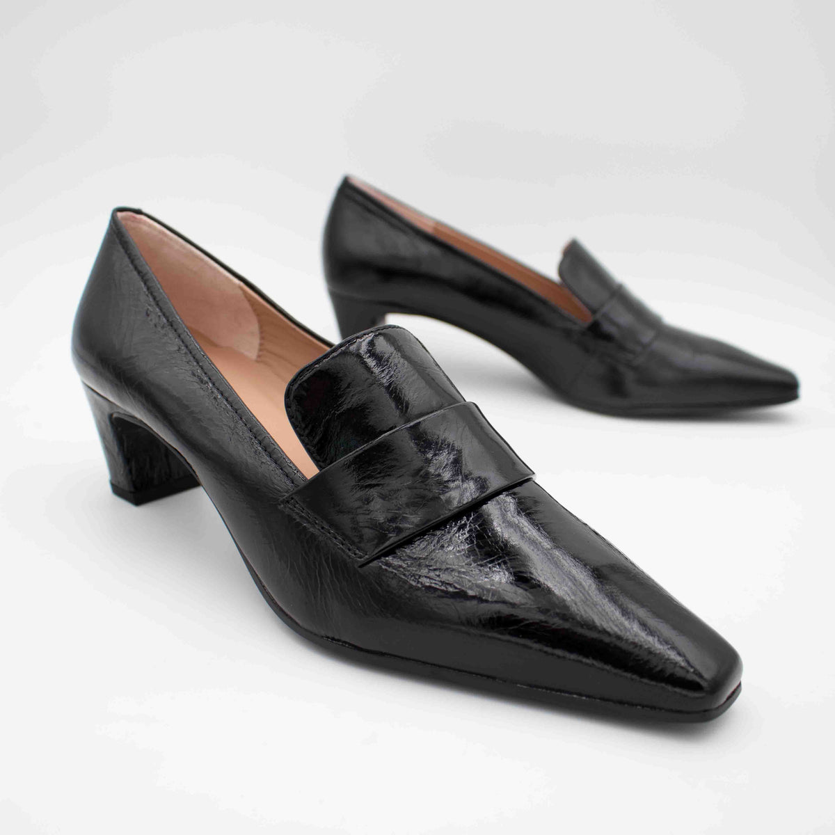 Unisa Kazka Black Patent Leather Square Toe Court Shoes