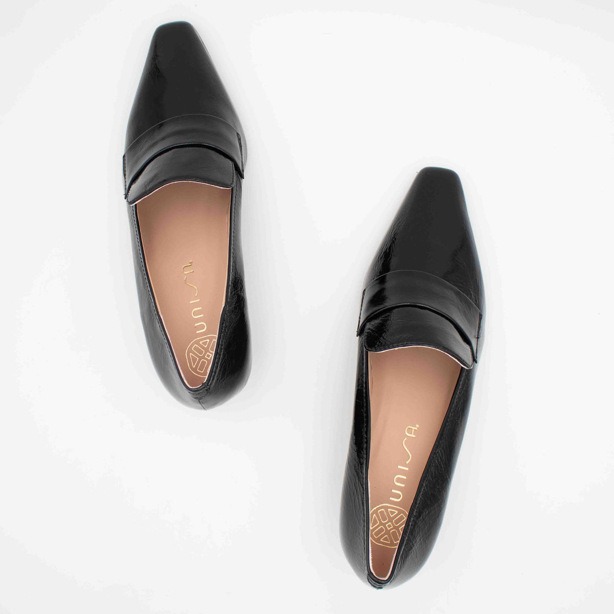 Unisa Kazka Black Patent Leather Square Toe Court Shoes