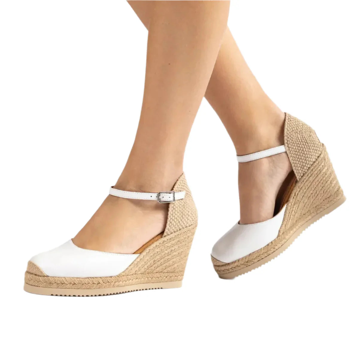 Unisa Ivory Espadrille Wedge with Buckled Strap
