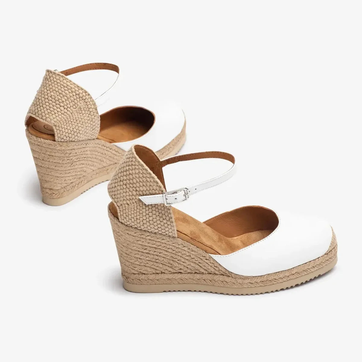 Unisa Ivory Espadrille Wedge with Buckled Strap