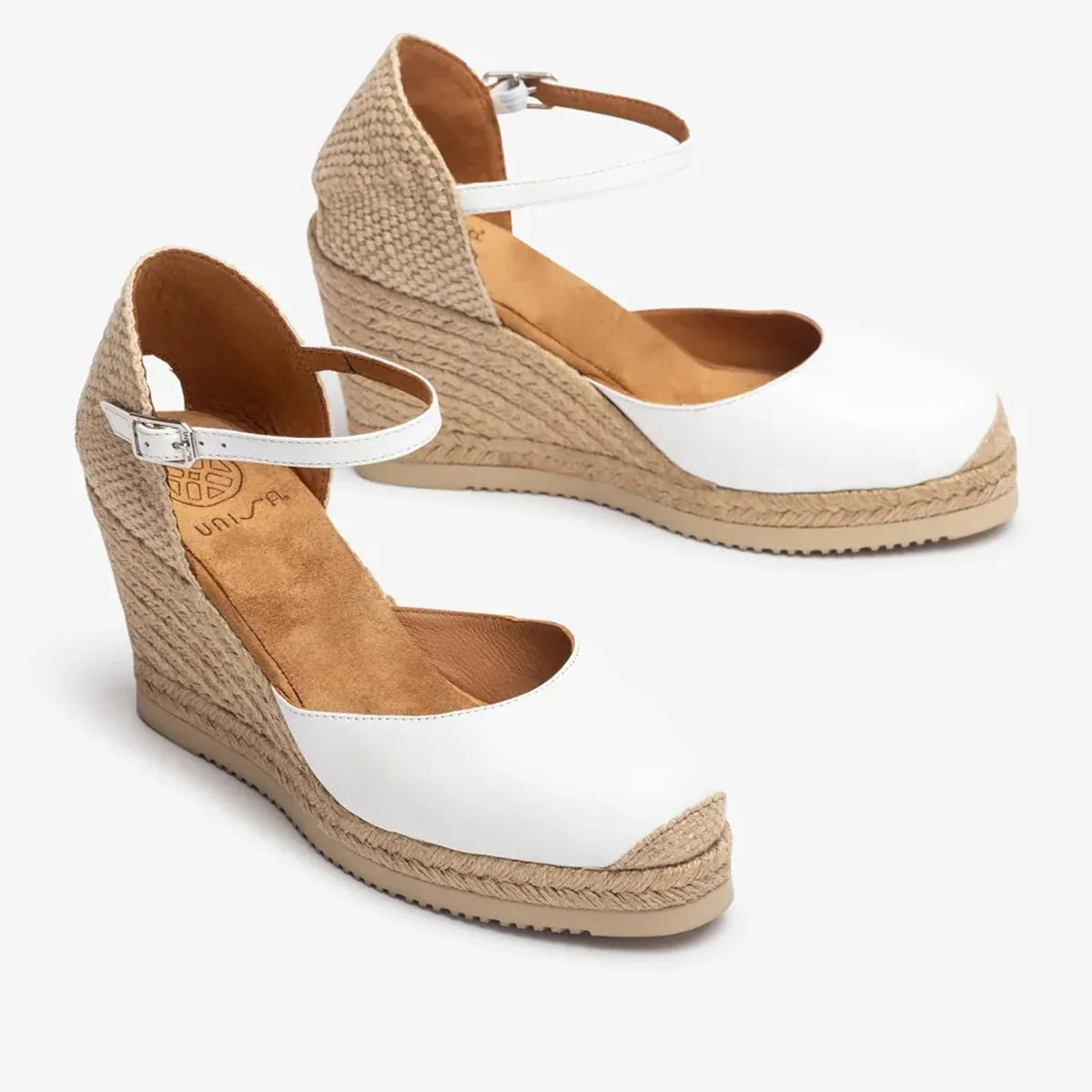 Unisa Ivory Espadrille Wedge with Buckled Strap