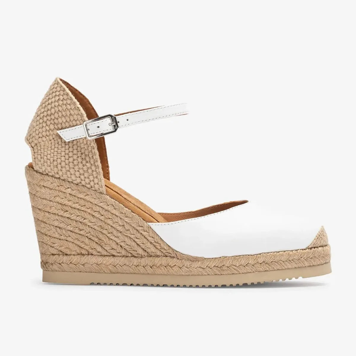 Unisa Ivory Espadrille Wedge with Buckled Strap