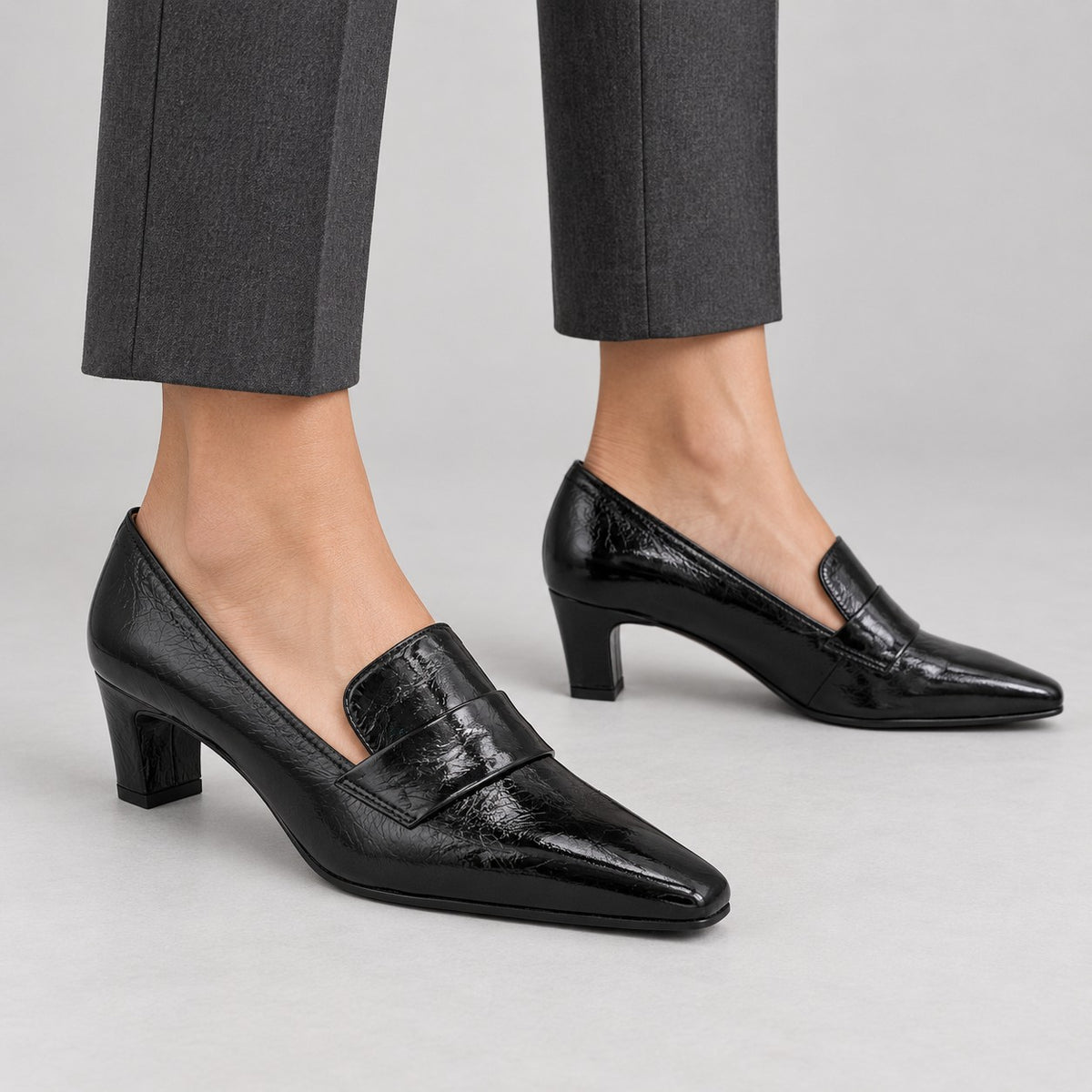 Unisa Kazka Black Patent Leather Square Toe Court Shoes