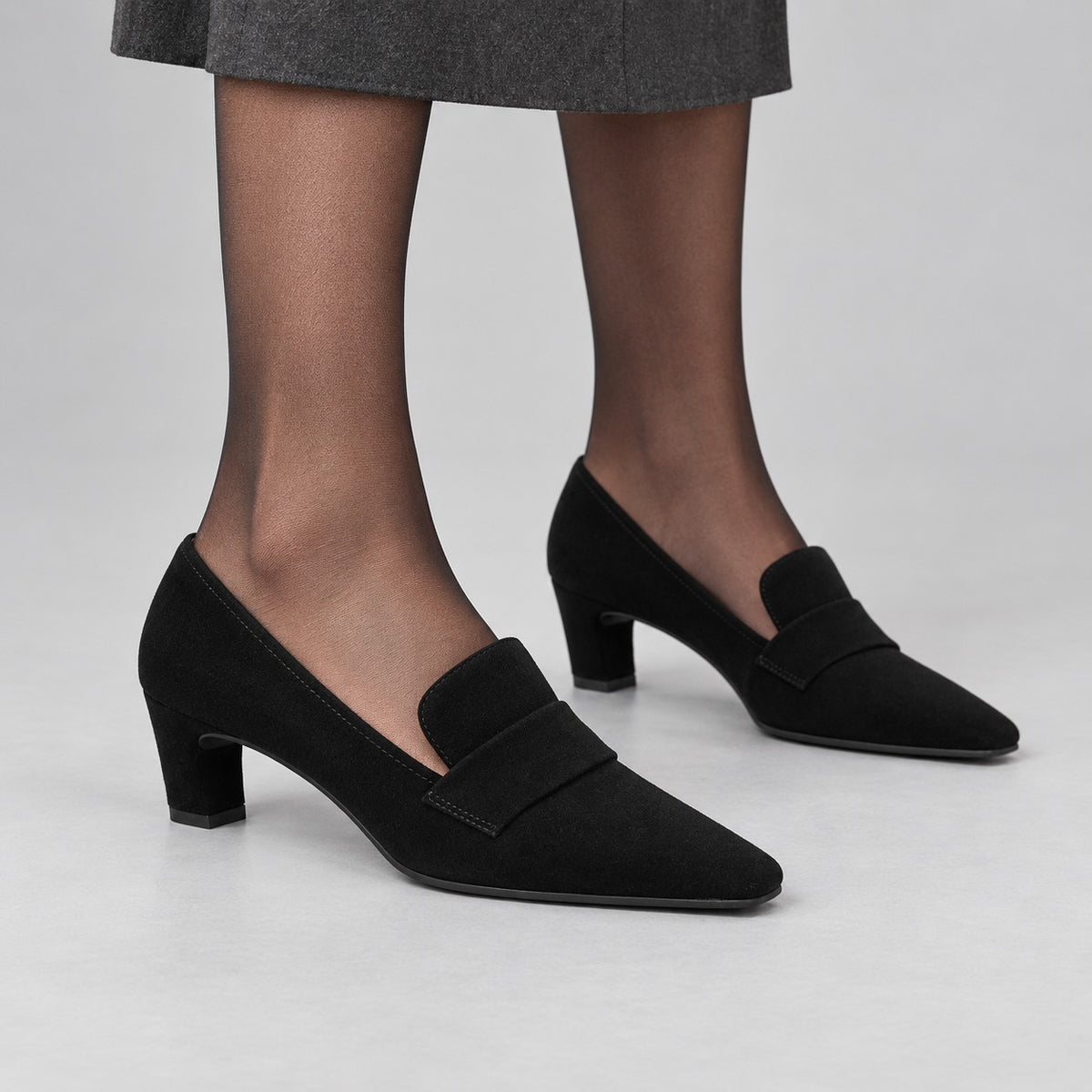 Unisa Kazka Black Suede Leather Square Toe Court Shoes