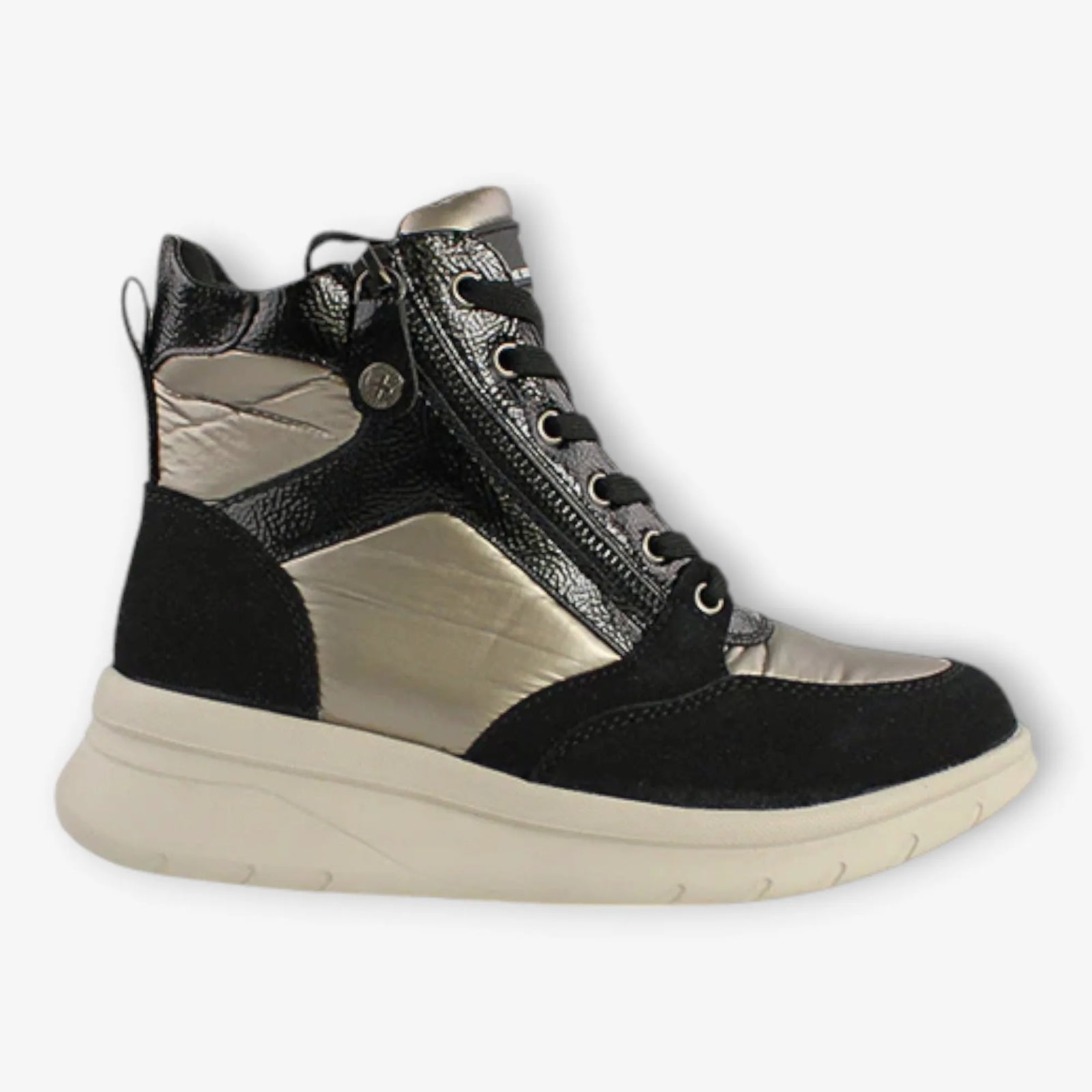 XTI Black Boots with Gold Details and Wedge Sole - Leavys Shoes