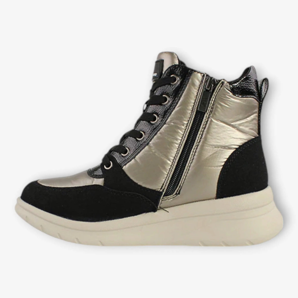 XTI Black Boots with Gold Details and Wedge Sole - Leavys Shoes