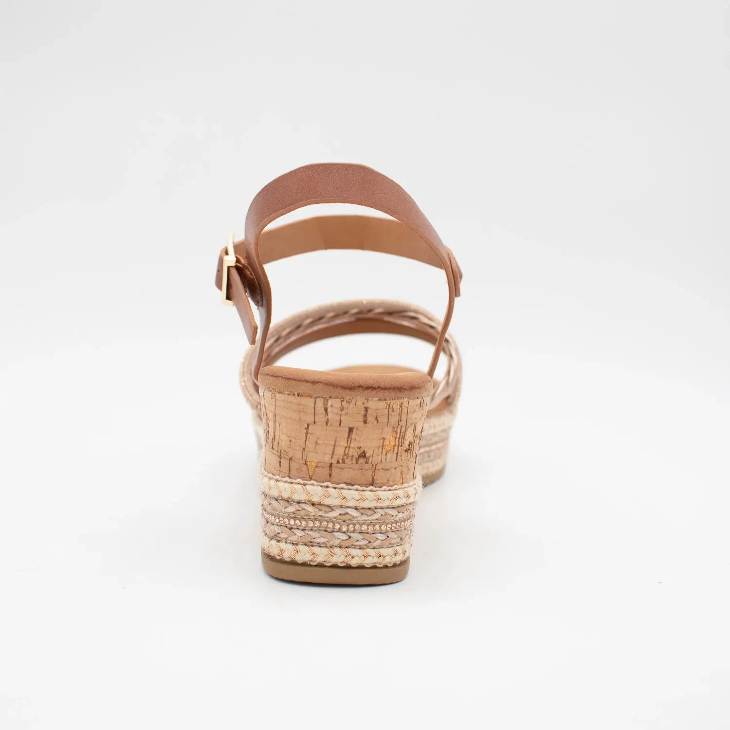 Valentino Conte Tan Wedge Sandal – Rose Gold & Reptile Detail