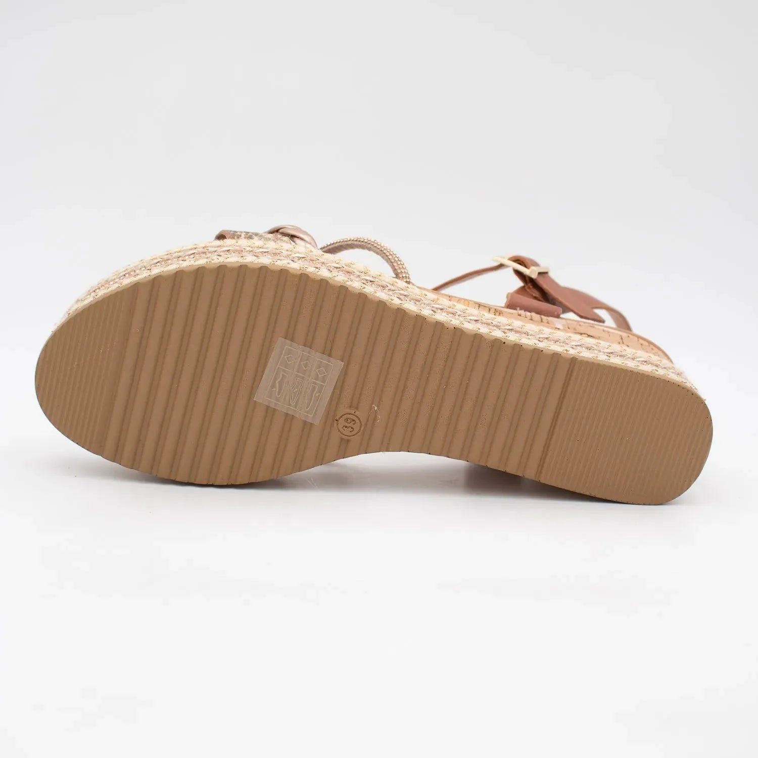 Valentino Conte Tan Wedge Sandal – Rose Gold & Reptile Detail