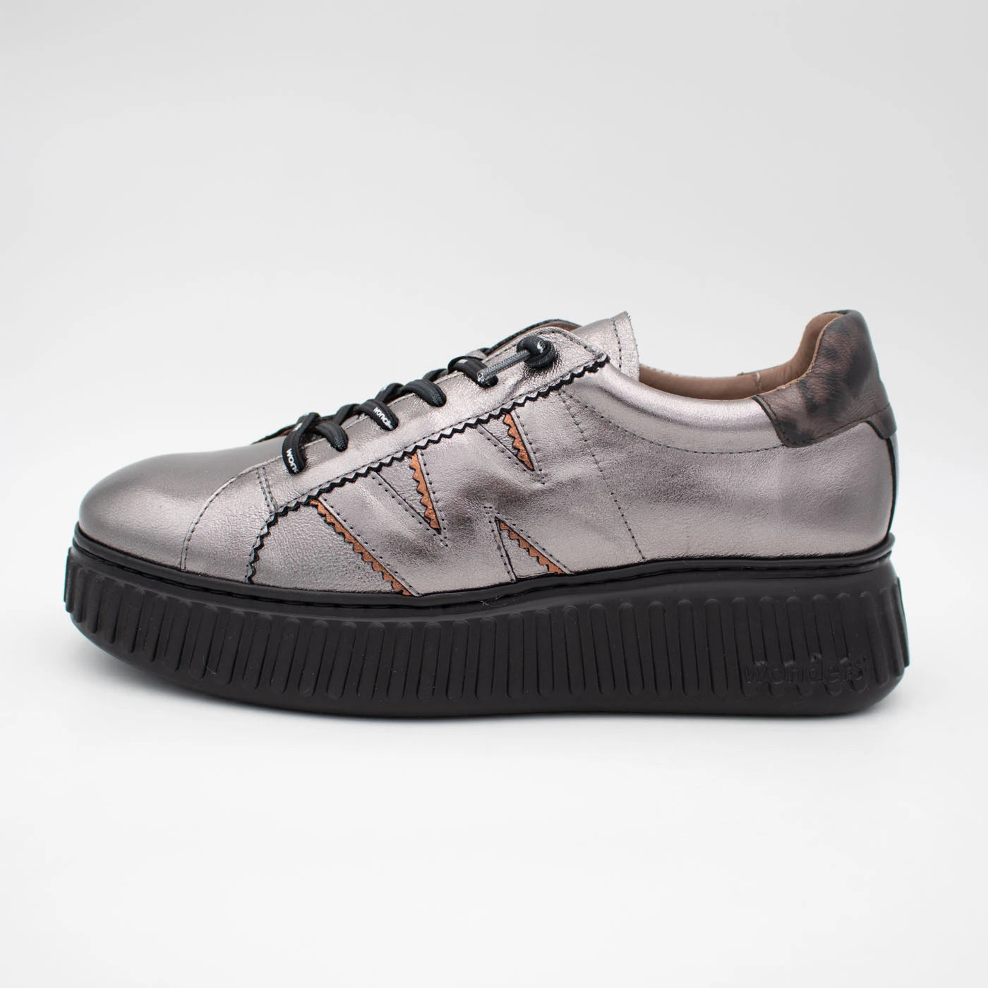 Wonders XFly Pewter & Bronze Leather Platform Trainers