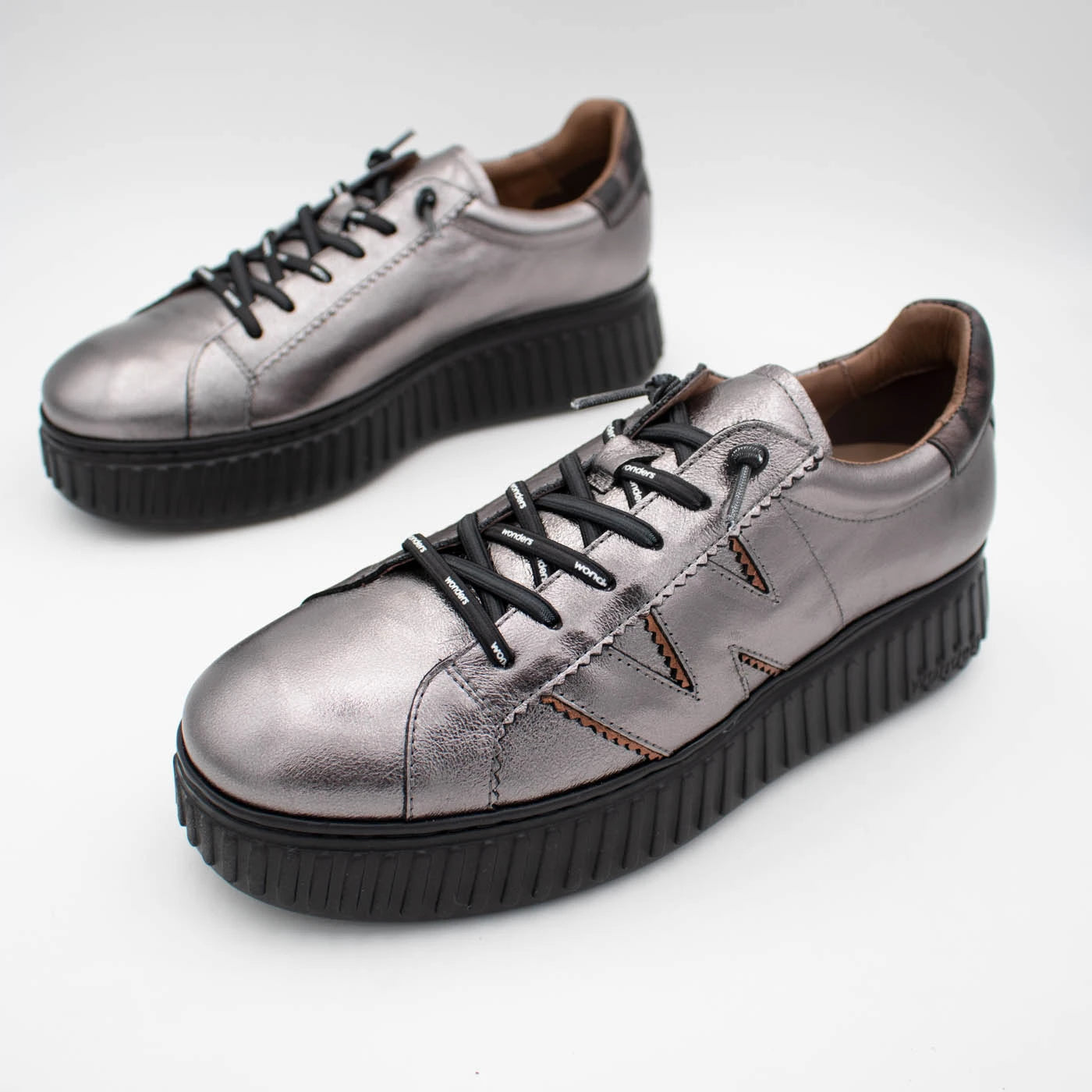 Wonders XFly Pewter & Bronze Leather Platform Trainers