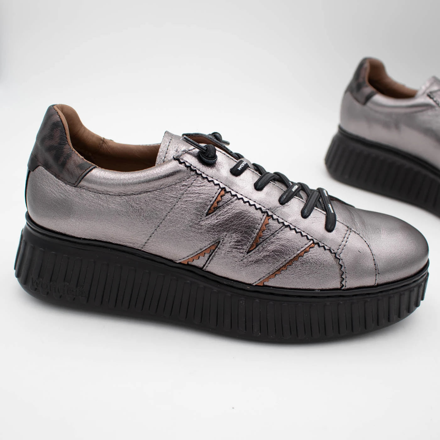 Wonders XFly Pewter & Bronze Leather Platform Trainers