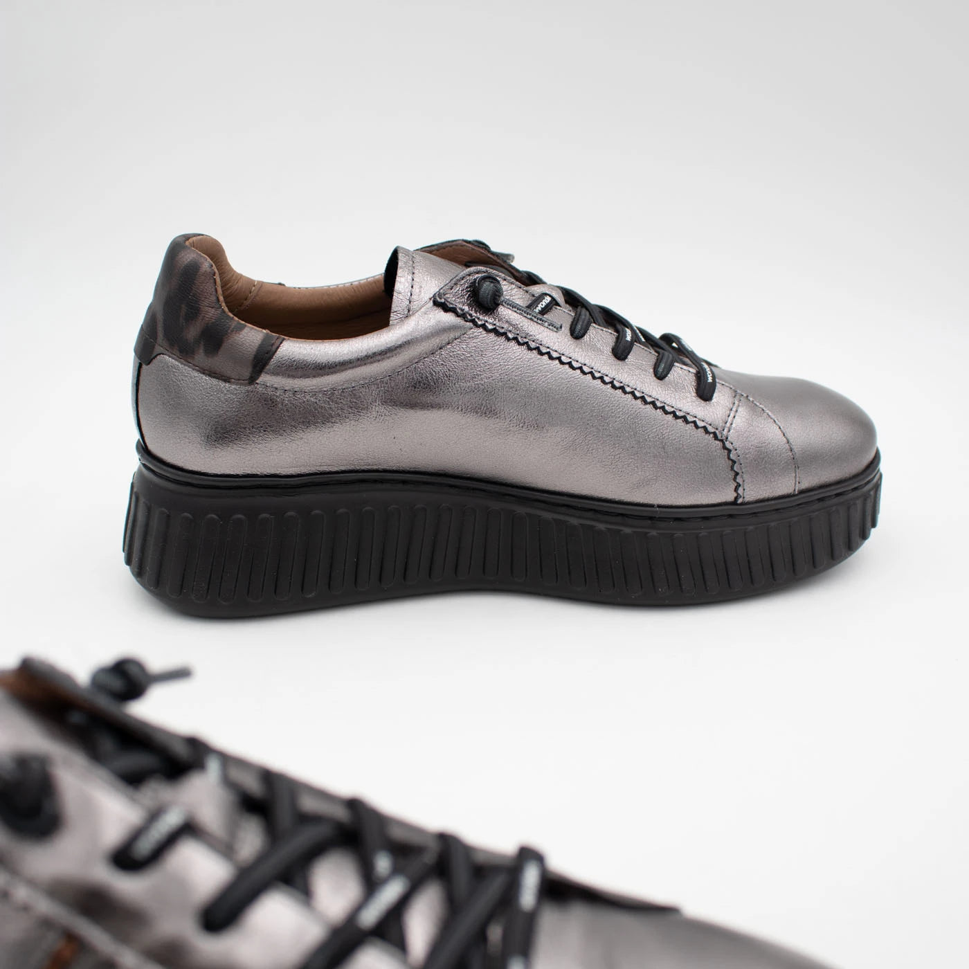 Wonders XFly Pewter & Bronze Leather Platform Trainers