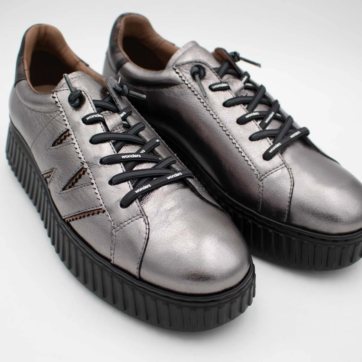 Wonders XFly Pewter & Bronze Leather Platform Trainers