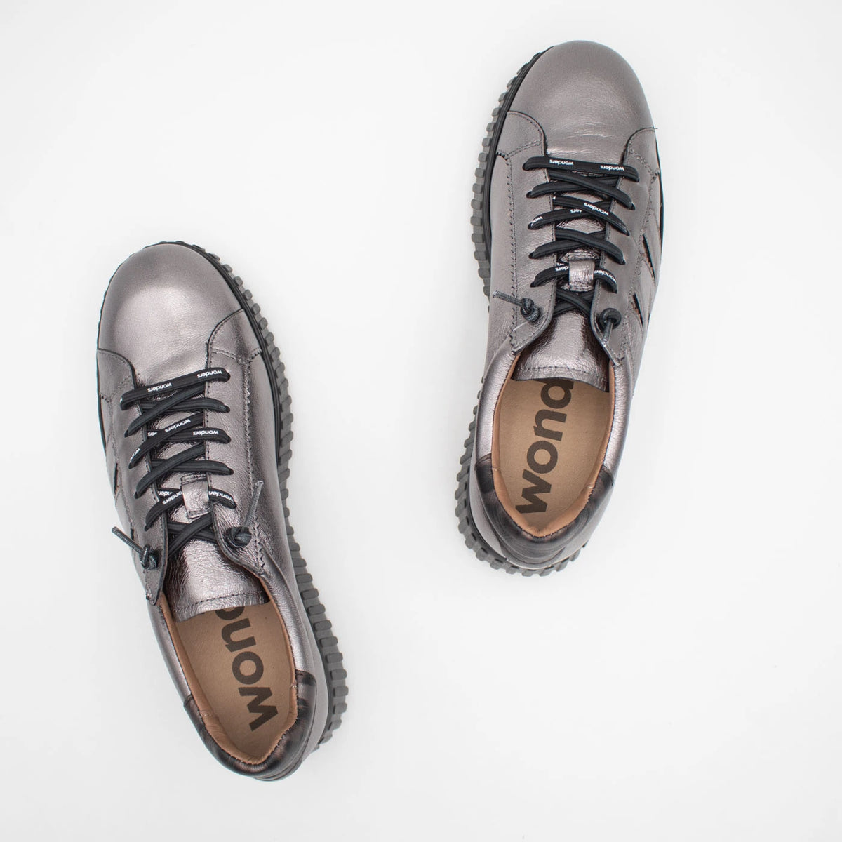 Wonders XFly Pewter & Bronze Leather Platform Trainers