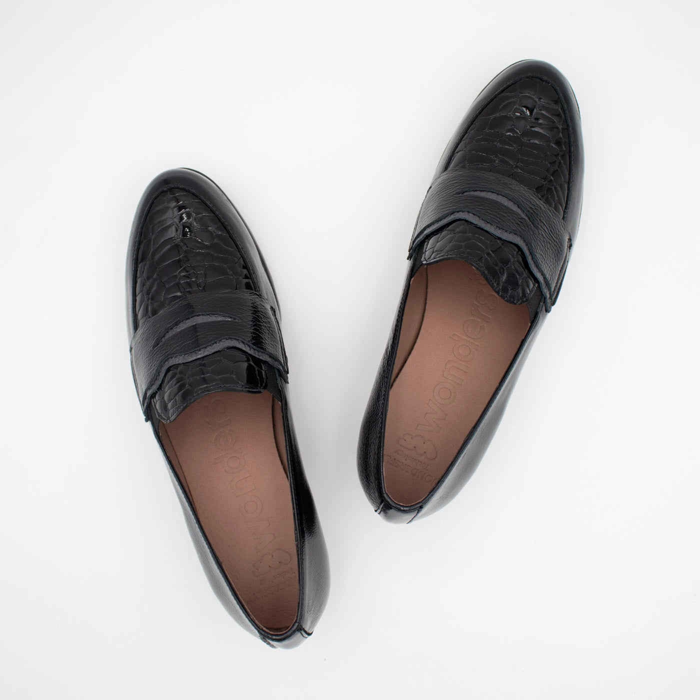 Wonders Black Patent Leather Wedge Loafers