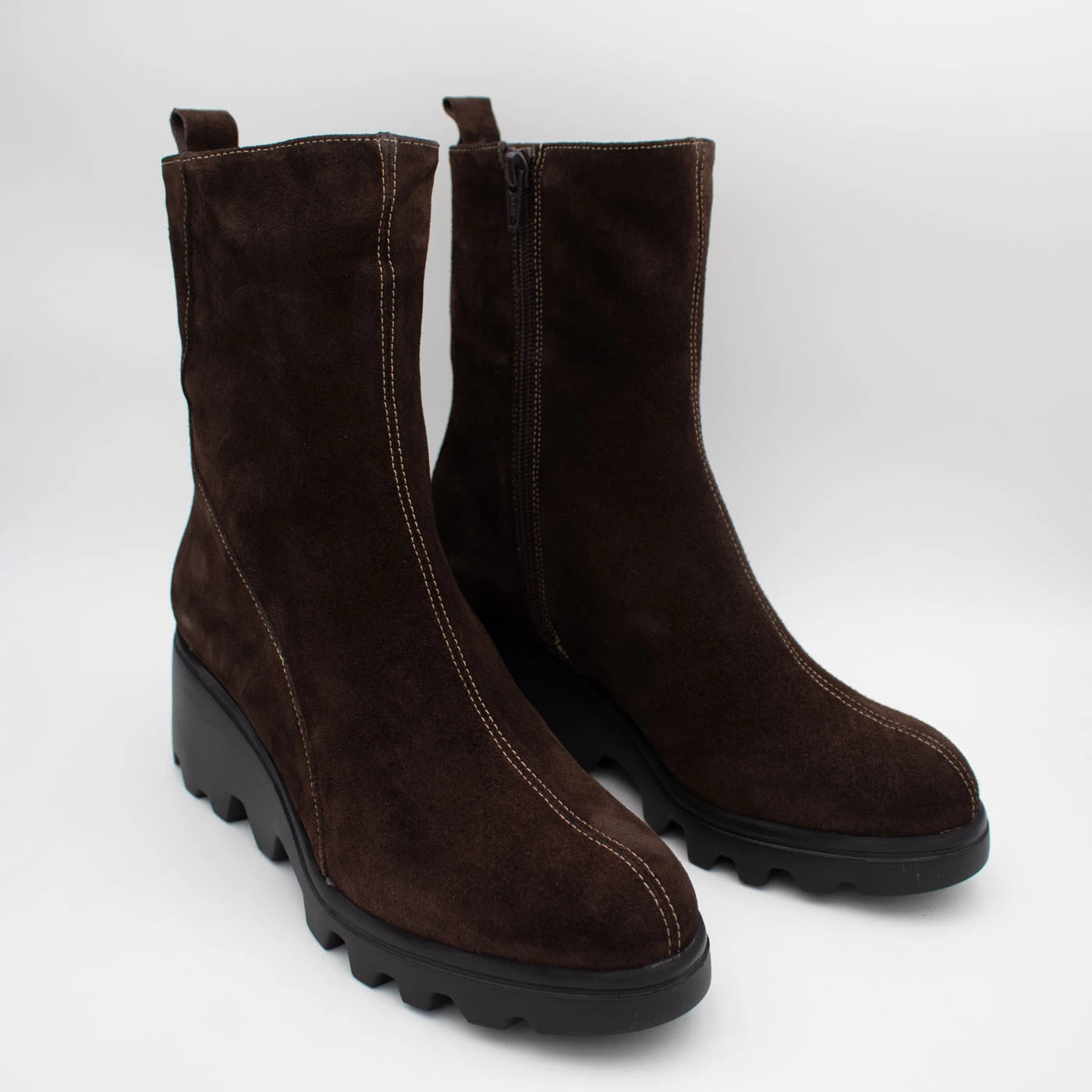 Wonders Dark Brown Suede Wedge Ankle Boots
