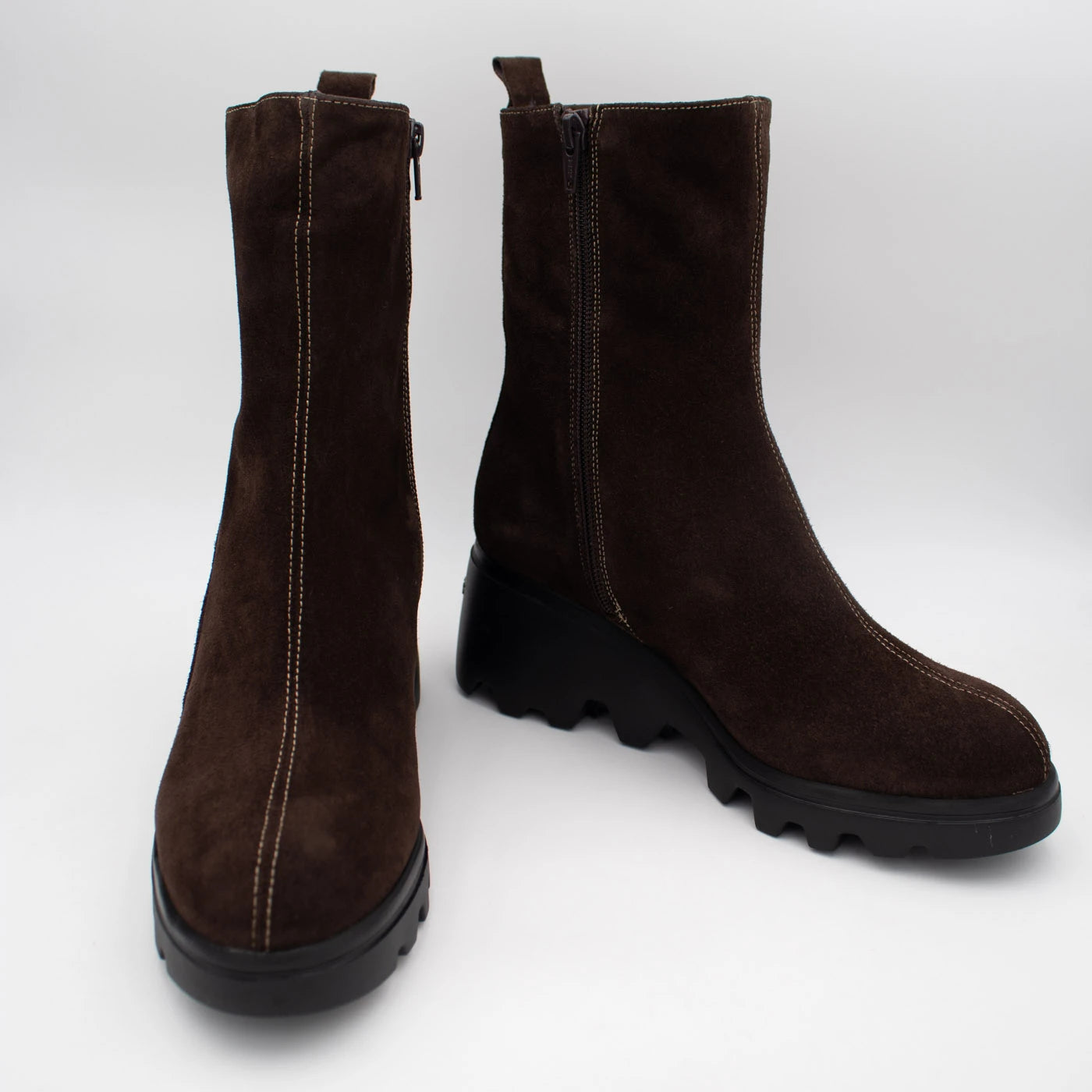 Wonders Dark Brown Suede Wedge Ankle Boots