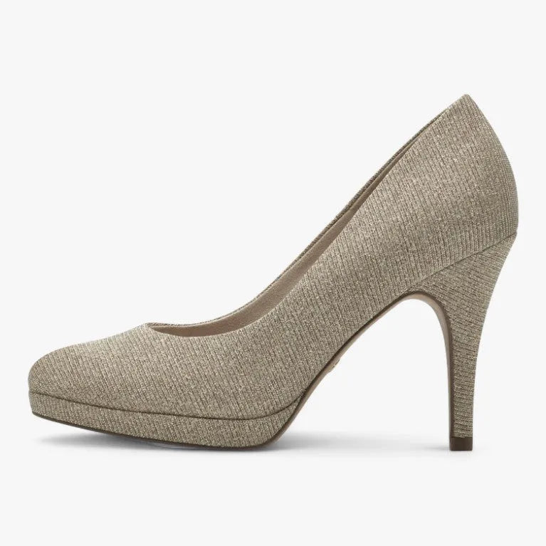 Tamaris Gold Metallic Platform Heel – Glitter &amp; Comfort - Leavys Shoes