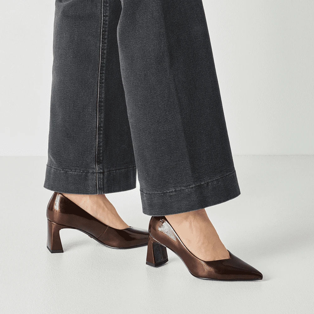 Tamaris Chocolate Brown Patent Pointed Court Shoes