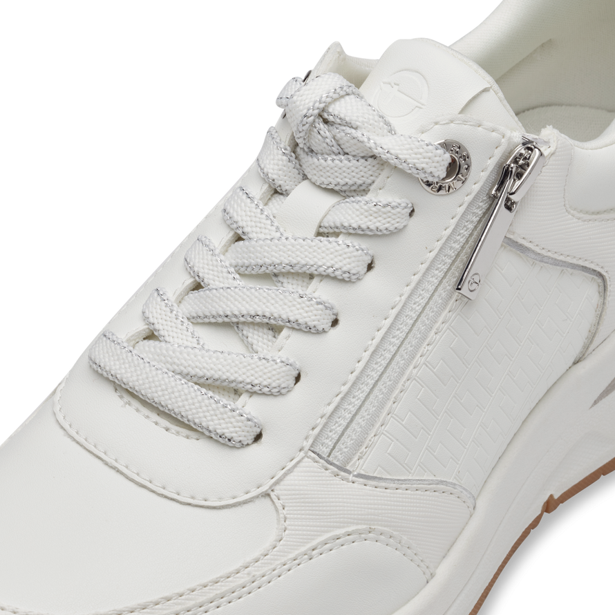 Tamaris Vegan White Runner with Silver Details and Side Zip