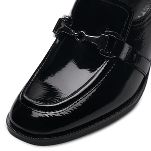 Close-up view of the toe of the Tamaris Black Block Heel Loafers.