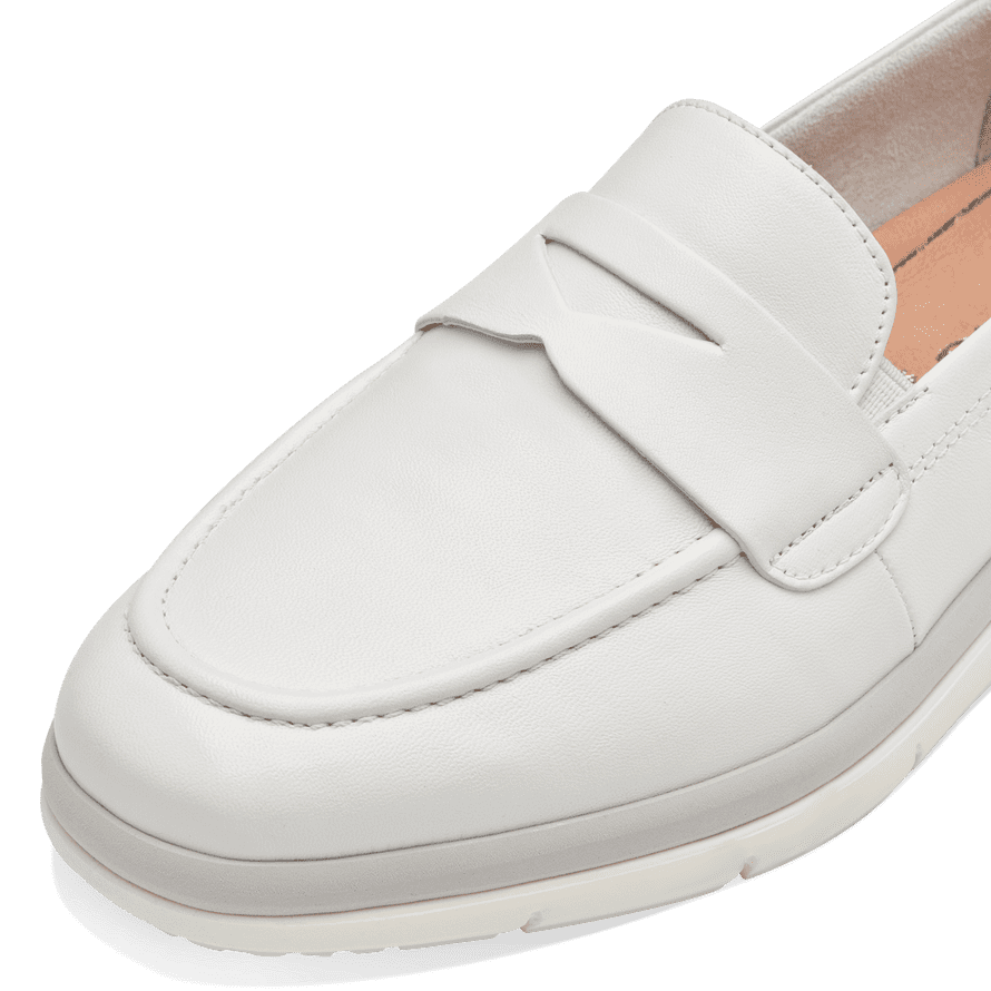 Tamaris White Leather Penny Loafers with Modern Off-White Sole