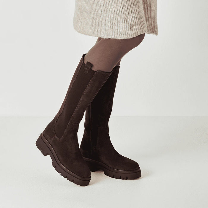 Tamaris Chocolate Brown Suede Chunky Knee-High Boots