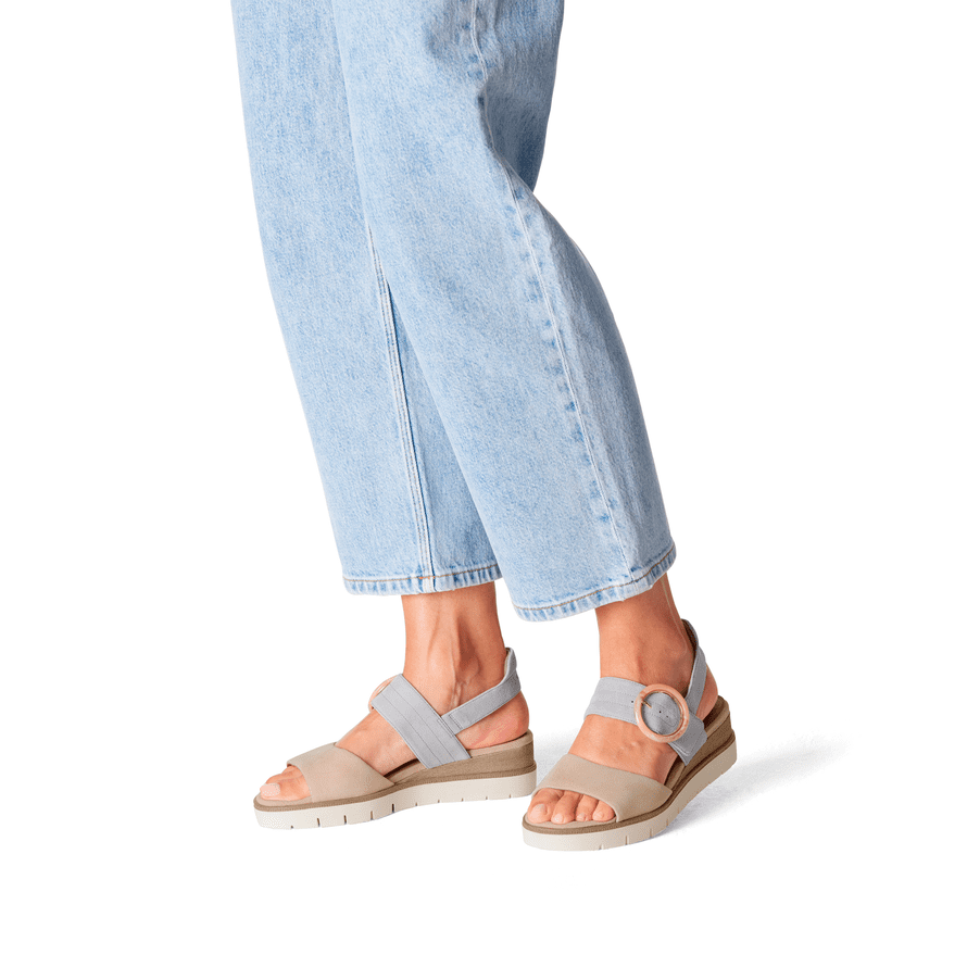Tamaris Beige and Dusty Blue Leather Wedge Sandals