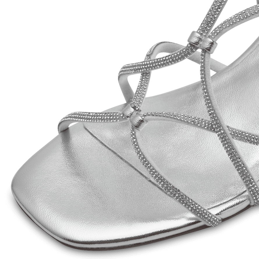 Tamaris Silver Vegan Heels with Diamante Detail and Square Toe