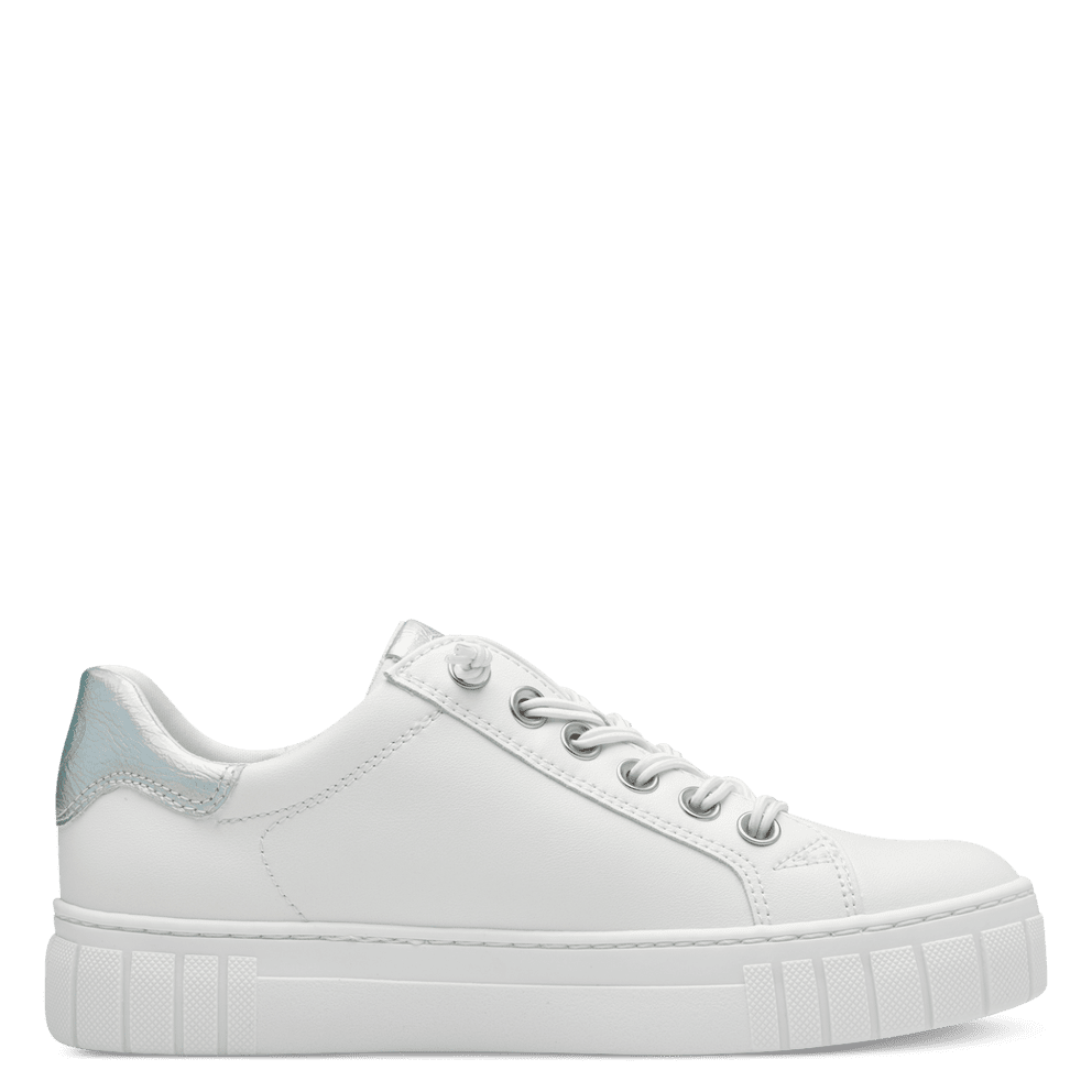 Marco Tozzi White Trainer with Silver Detail and Elasticated Laces