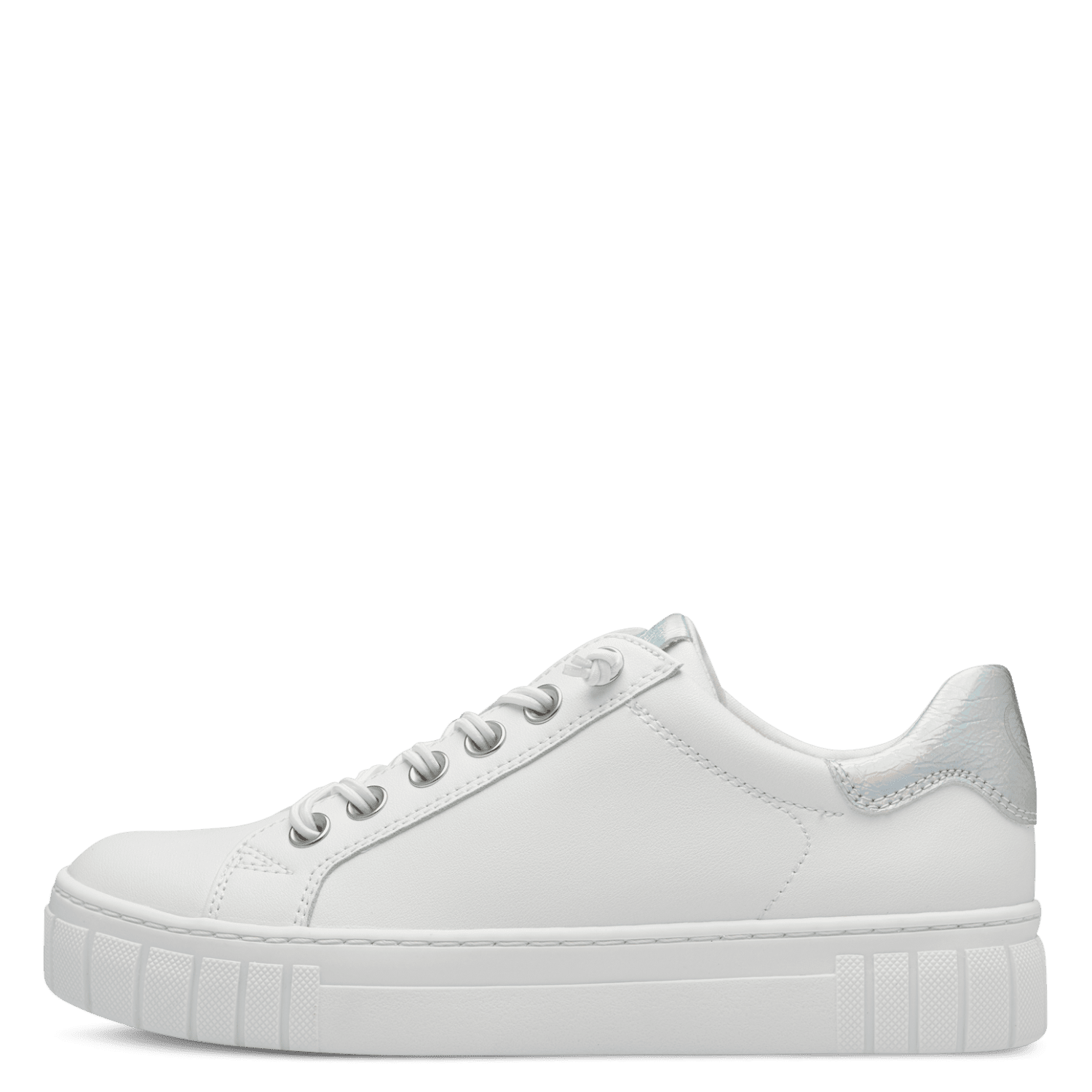 Marco Tozzi White Trainer with Silver Detail and Elasticated Laces