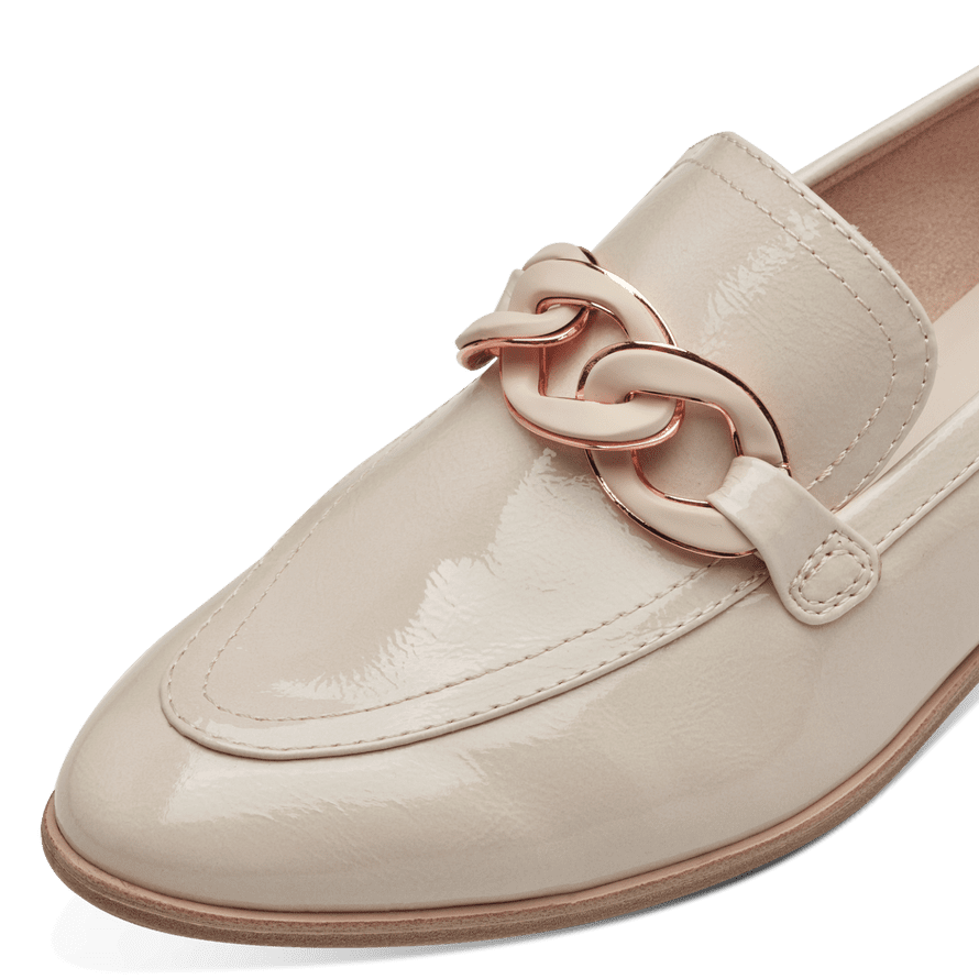 Marco Tozzi Light Beige Loafer with Rose Gold Chain Detail