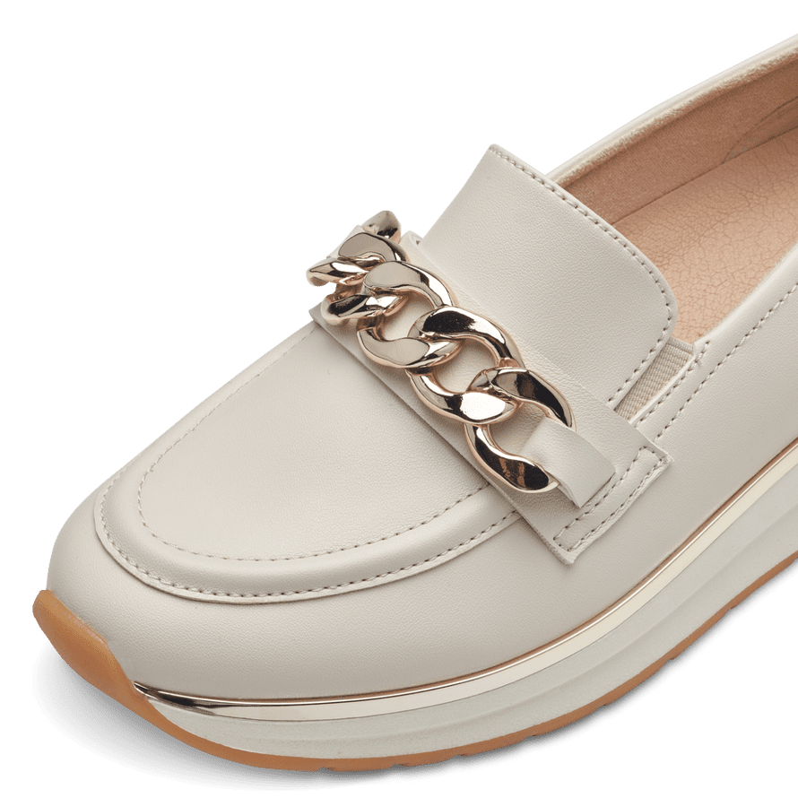 Marco Tozzi Cream Coloured Loafer with Gold Detail and Wedge Sole