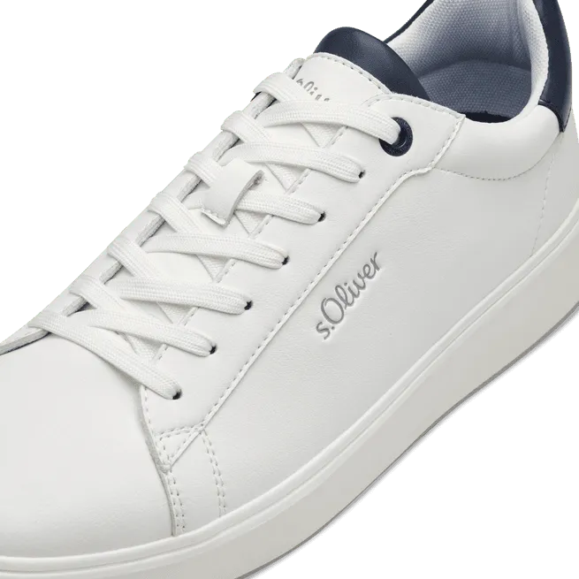 S.Oliver Men's White Trainer with Navy Detail - Leavys Shoes