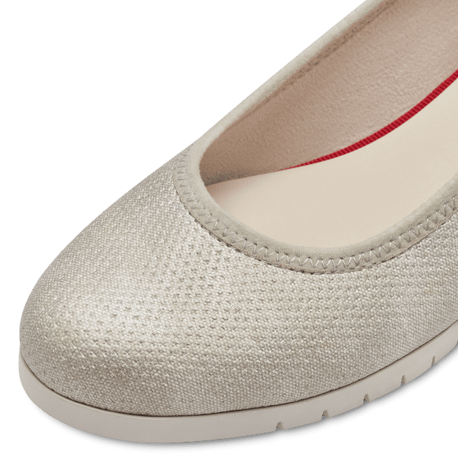 Close-up front view of S.Oliver Beige Ballerina Pump focusing on the perforated texture and rounded toe.