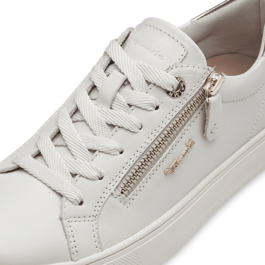 Tamaris White Trainer with Gold Zip Detail and Comfort Fit