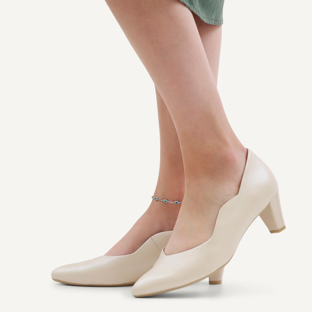 Caprice Cream Perlato Court Shoe (55mm Heel) – G Fit, MEMOTION