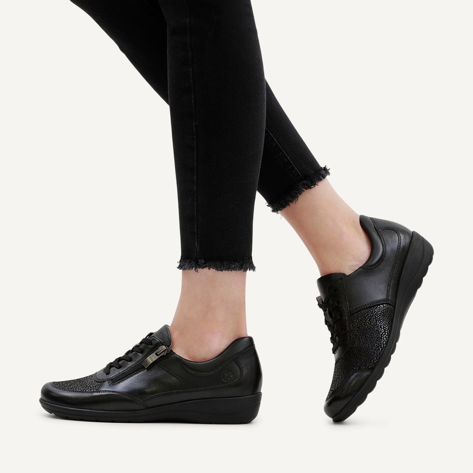 Caprice Black StretchOut Wide Fit Lace-Up Shoes