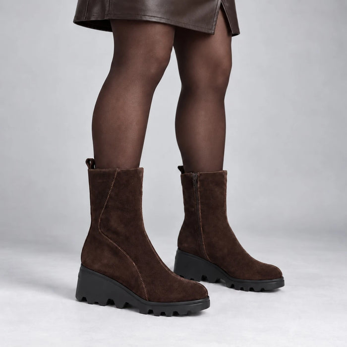 Wonders Dark Brown Suede Wedge Ankle Boots