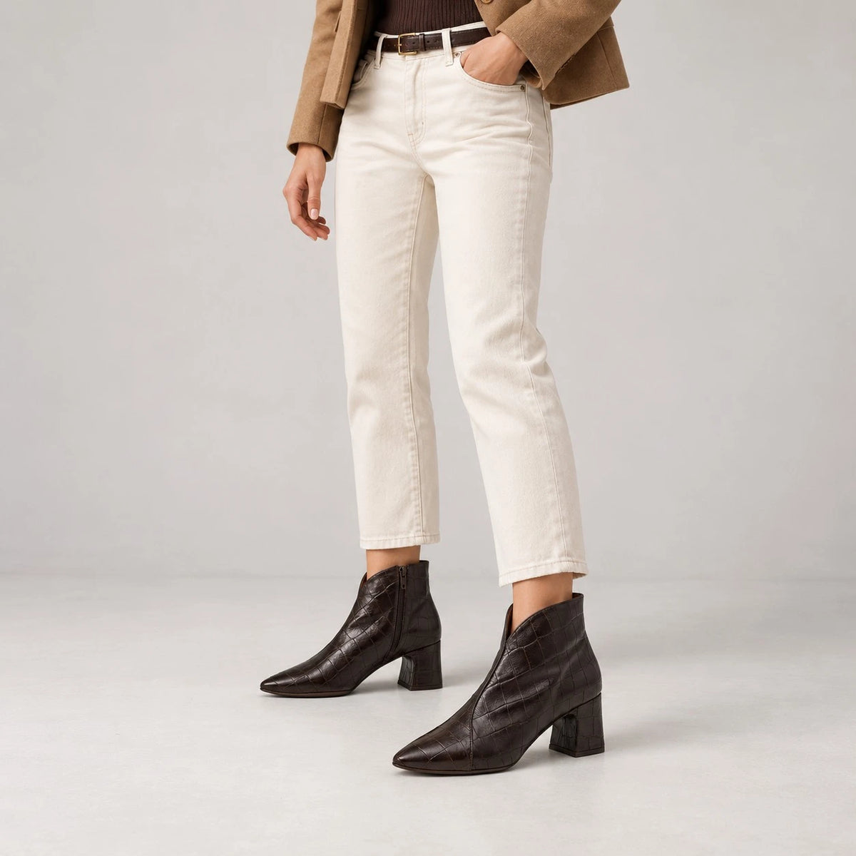 Wonders Eliot Dark Brown Croc Leather Ankle Boots