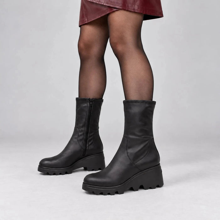 Wonders Toronto Black Leather & Stretch Platform Boots