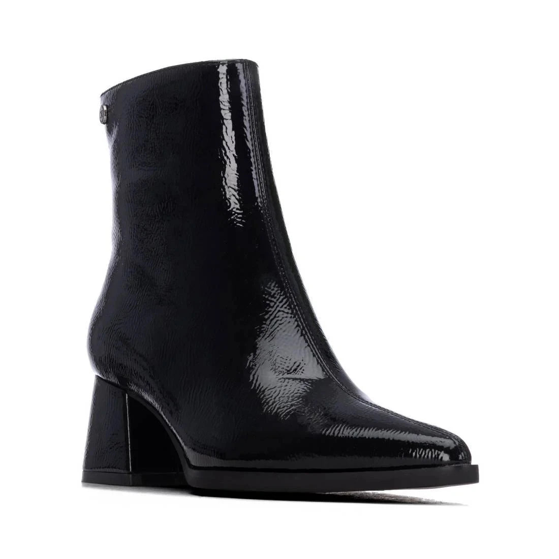 Xti Black Patent-Effect Vegan Block Heel Ankle Boots
