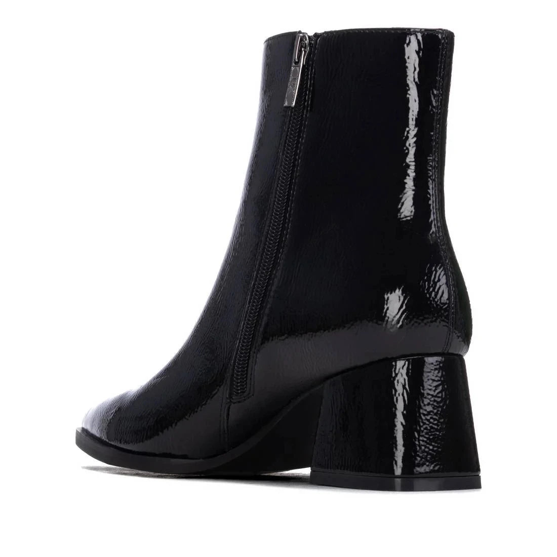 Xti Black Patent-Effect Vegan Block Heel Ankle Boots