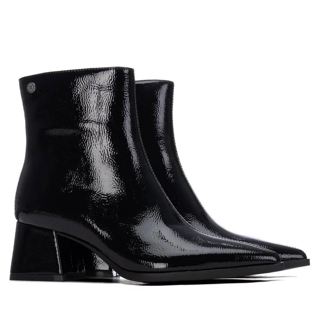 Xti Black Patent-Effect Vegan Block Heel Ankle Boots